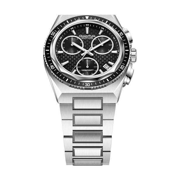 Quantum Silver Yuvarlak Kasa Erkek Kol Saati | 41.5 mm Kasa, Gümüş Çelik Kordon, Siyah Kadran