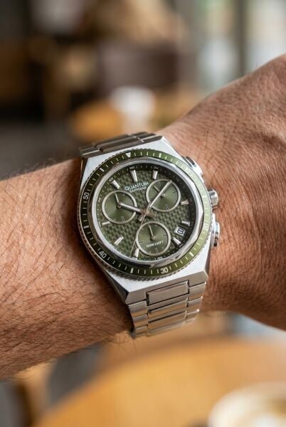 Quantum Erkek Kol Saati | 41.5 mm Paslanmaz Çelik Kasa, Koyu Yeşil Kadran, Safir Cam