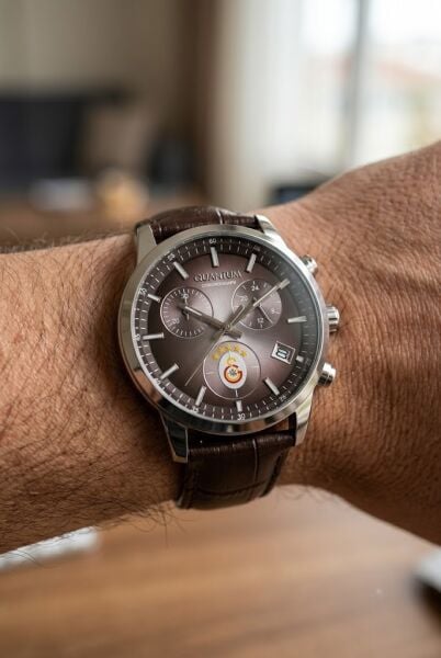 Quantum Galatasaray Erkek Kol Saati | 42 mm Paslanmaz Çelik Kasa, Kahverengi Deri Kordon
