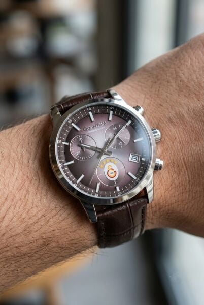 Quantum Galatasaray Erkek Kol Saati | 42 mm Paslanmaz Çelik Kasa, Kahverengi Deri Kordon