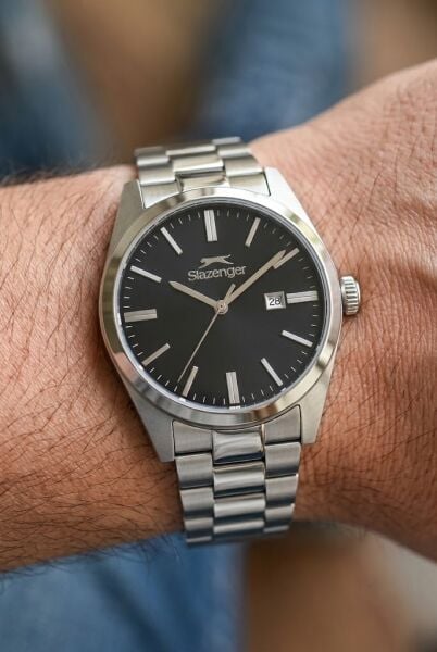 Slazenger Gümüş Erkek Kol Saati | 42 mm Paslanmaz Çelik Kasa, Siyah Kadran