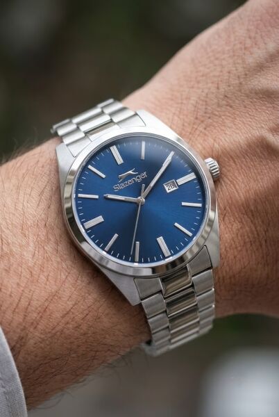 Slazenger Gümüş Erkek Kol Saati | 42 mm Paslanmaz Çelik Kasa, Lacivert Kadran