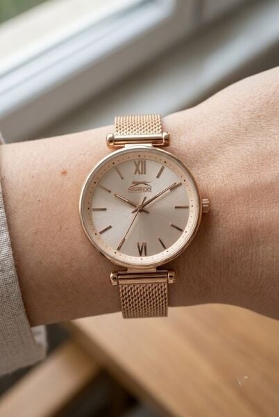 Slazenger Rosegold Kadın Kol Saati | 31 mm Yuvarlak Kasa, Hasır Kordon, Rosegold Kadran