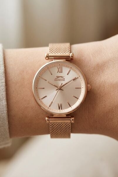 Slazenger Rosegold Kadın Kol Saati | 31 mm Yuvarlak Kasa, Hasır Kordon, Rosegold Kadran