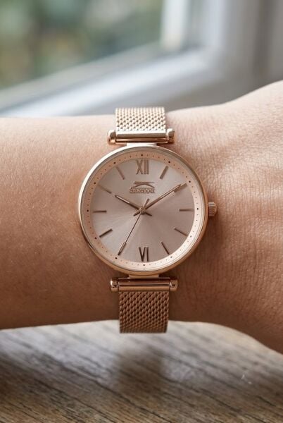 Slazenger Rosegold Kadın Kol Saati | 31 mm Yuvarlak Kasa, Hasır Kordon, Rosegold Kadran