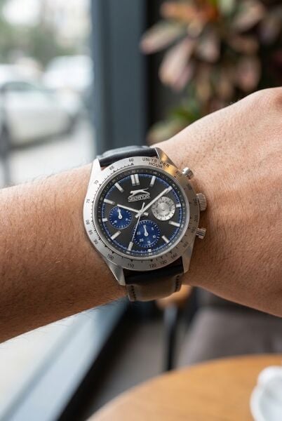 Slazenger Siyah Erkek Kol Saati | 43 mm Kasa, Siyah Deri Kordon, Siyah Kadran