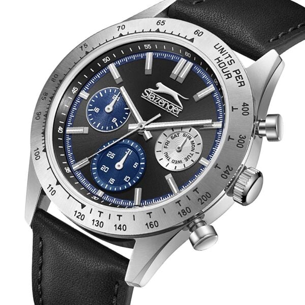Slazenger Siyah Erkek Kol Saati | 43 mm Kasa, Siyah Deri Kordon, Siyah Kadran