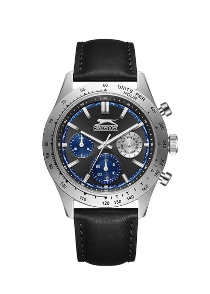 Slazenger Siyah Erkek Kol Saati | 43 mm Kasa, Siyah Deri Kordon, Siyah Kadran