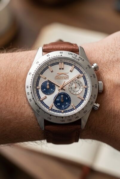 Slazenger Gümüş Kasa Kahverengi Deri Erkek Kol Saati | 43 mm Mineral Cam