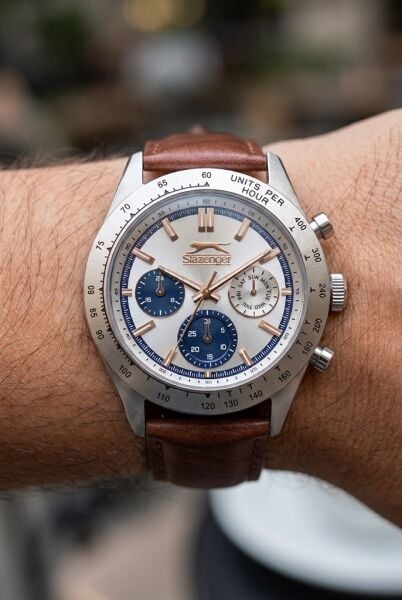 Slazenger Gümüş Kasa Kahverengi Deri Erkek Kol Saati | 43 mm Mineral Cam