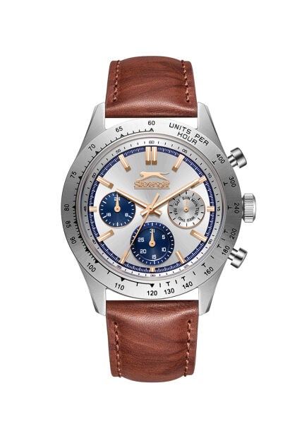 Slazenger Gümüş Kasa Kahverengi Deri Erkek Kol Saati | 43 mm Mineral Cam