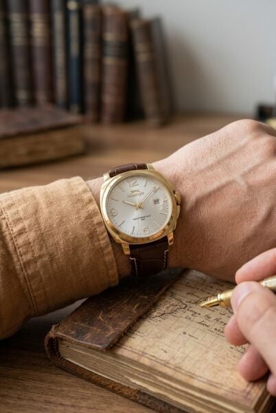 Slazenger Altın Kasa Erkek Kol Saati | 40 mm Kasa, Kahverengi Deri Kordon, Şık Tasarım