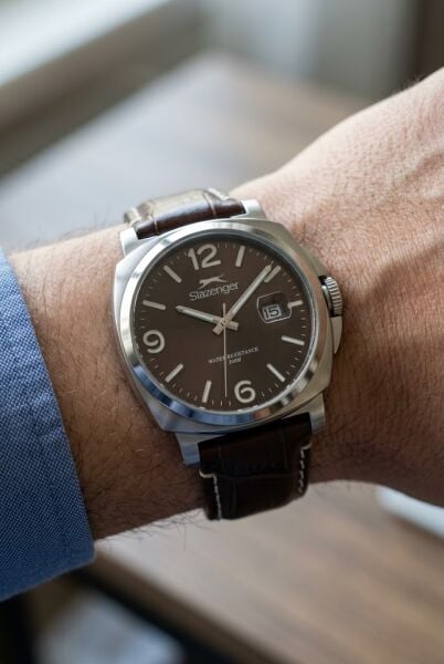 Slazenger Kahverengi Kadran Deri Kordon Erkek Kol Saati | 40 mm ve 10 ATM