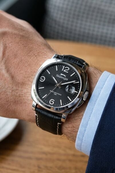 Slazenger Gümüş Kasa Siyah Deri Erkek Kol Saati | 40 mm Kasa, 10 ATM, Şık Tasarım
