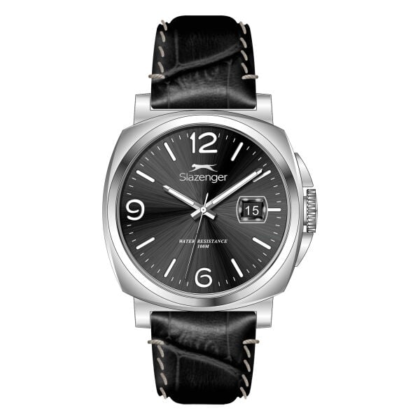 Slazenger Gümüş Kasa Siyah Deri Erkek Kol Saati | 40 mm Kasa, 10 ATM, Şık Tasarım