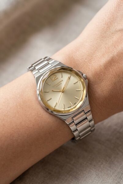 Lee Cooper Gümüş-Altın Kadın Kol Saati | 32 mm Paslanmaz Çelik Kasa, Gold Kadran