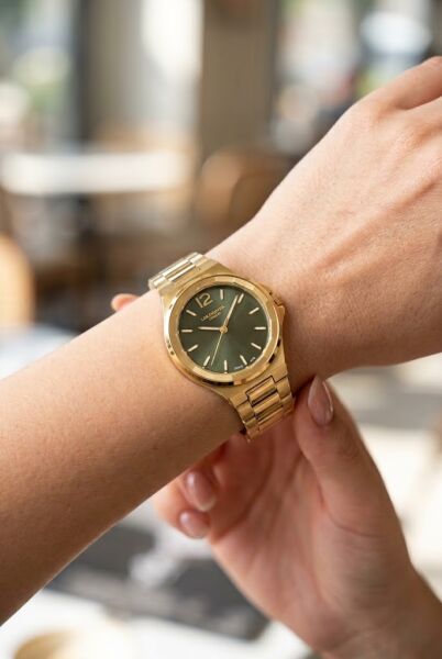 Lee Cooper Altın Kadın Kol Saati | 32 mm Paslanmaz Çelik Kasa, Yeşil Kadran