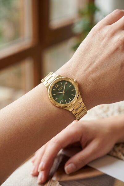 Lee Cooper Altın Kadın Kol Saati | 32 mm Paslanmaz Çelik Kasa, Yeşil Kadran