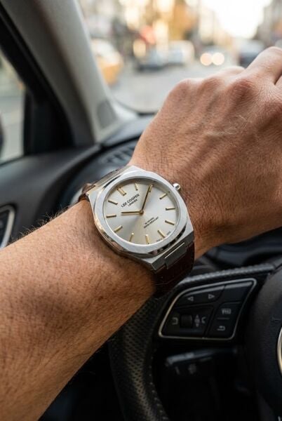 Lee Cooper Gümüş Kasa Erkek Kol Saati | 42 mm Paslanmaz Çelik Kasa, Kahverengi Deri Kordon