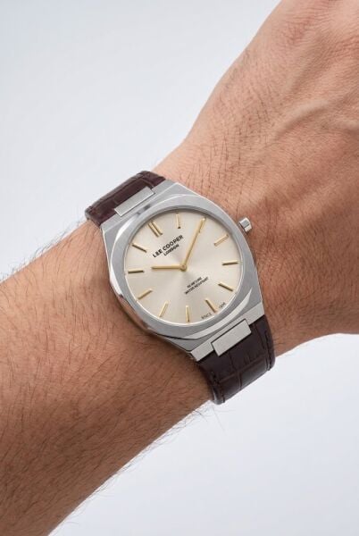 Lee Cooper Gümüş Kasa Erkek Kol Saati | 42 mm Paslanmaz Çelik Kasa, Kahverengi Deri Kordon