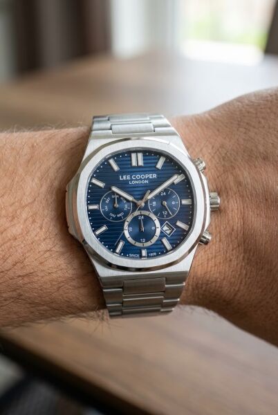 Lee Cooper Gümüş Erkek Kol Saati | 42 mm Paslanmaz Çelik Kasa, Lacivert Kadran