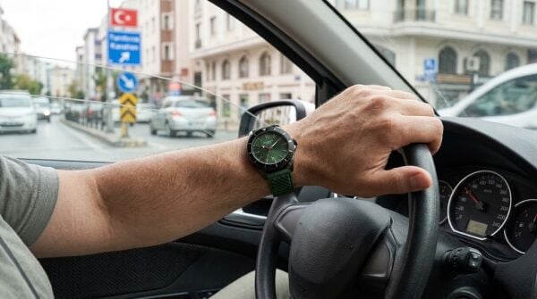 Lee Cooper Siyah-Yeşil Erkek Kol Saati | 45 mm Paslanmaz Çelik Kasa, Silikon Kordon