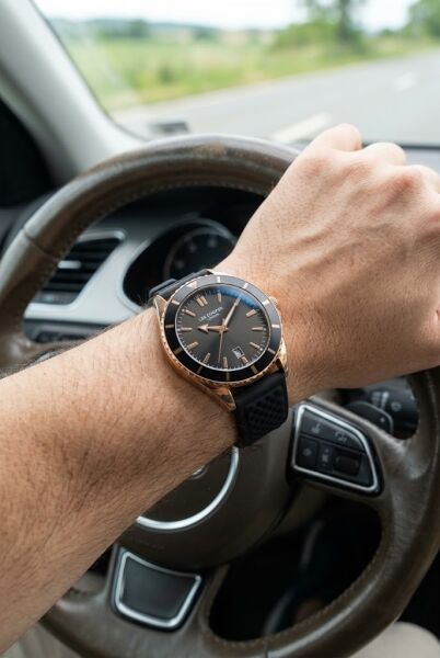 Lee Cooper Rosegold-Siyah Erkek Kol Saati | 45 mm Paslanmaz Çelik Kasa, Siyah Silikon Kordon