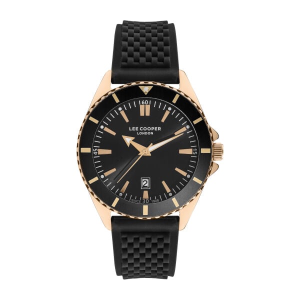 Lee Cooper Rosegold-Siyah Erkek Kol Saati | 45 mm Paslanmaz Çelik Kasa, Siyah Silikon Kordon