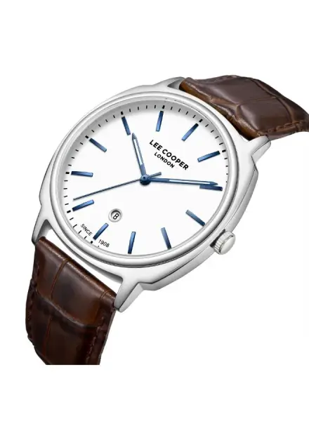 Lee Cooper Gümüş Kasa Erkek Kol Saati | 42 mm Paslanmaz Çelik Kasa, Kahverengi Deri Kordon