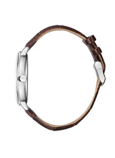 Lee Cooper Gümüş Kasa Erkek Kol Saati | 42 mm Paslanmaz Çelik Kasa, Kahverengi Deri Kordon