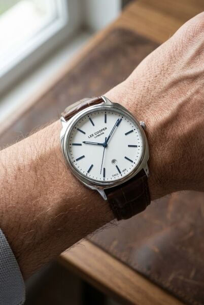Lee Cooper Gümüş Kasa Erkek Kol Saati | 42 mm Paslanmaz Çelik Kasa, Kahverengi Deri Kordon