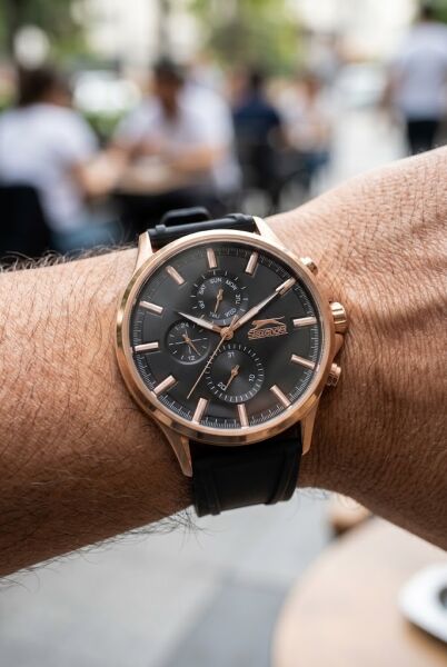 Slazenger Rose Gold Siyah Erkek Kol Saati | 46 mm Paslanmaz Çelik Kasa, Silikon Kordon, 5 ATM