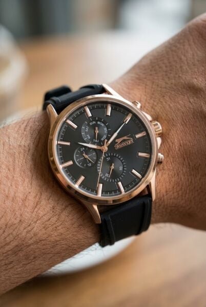 Slazenger Rose Gold Siyah Erkek Kol Saati | 46 mm Paslanmaz Çelik Kasa, Silikon Kordon, 5 ATM