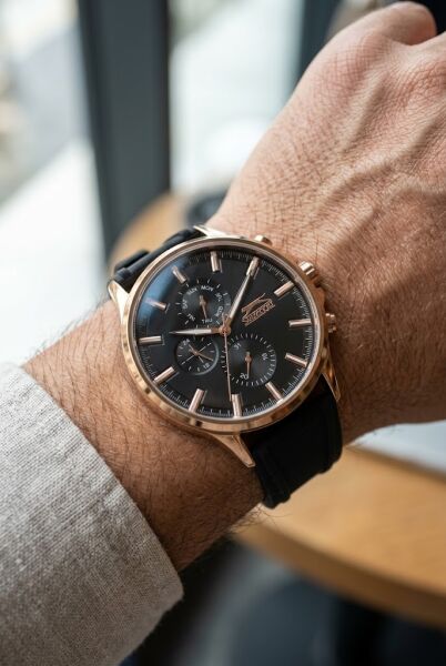 Slazenger Rose Gold Siyah Erkek Kol Saati | 46 mm Paslanmaz Çelik Kasa, Silikon Kordon, 5 ATM