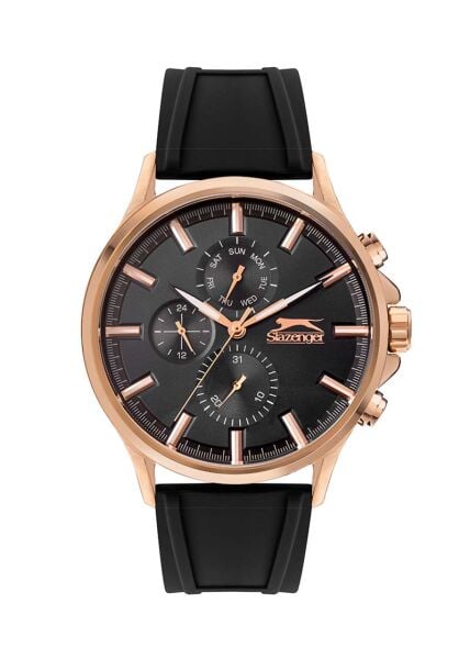 Slazenger Rose Gold Siyah Erkek Kol Saati | 46 mm Paslanmaz Çelik Kasa, Silikon Kordon, 5 ATM