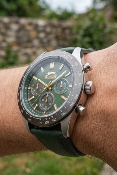 Slazenger Yeşil Deri Erkek Kol Saati | 45 mm Paslanmaz Çelik Kasa, Mineral Cam