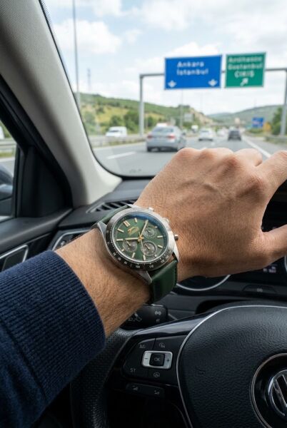 Slazenger Yeşil Deri Erkek Kol Saati | 45 mm Paslanmaz Çelik Kasa, Mineral Cam
