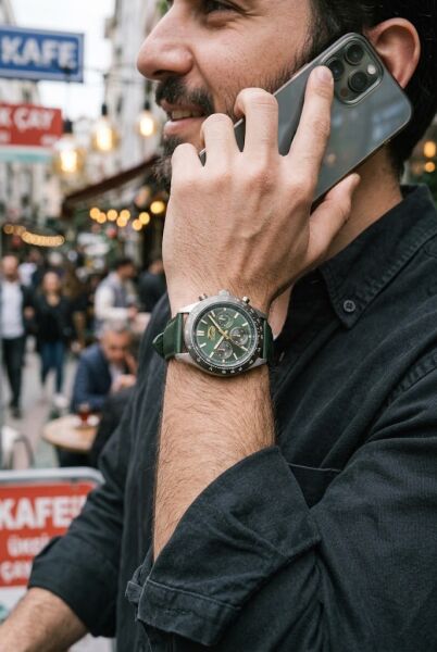 Slazenger Yeşil Deri Erkek Kol Saati | 45 mm Paslanmaz Çelik Kasa, Mineral Cam