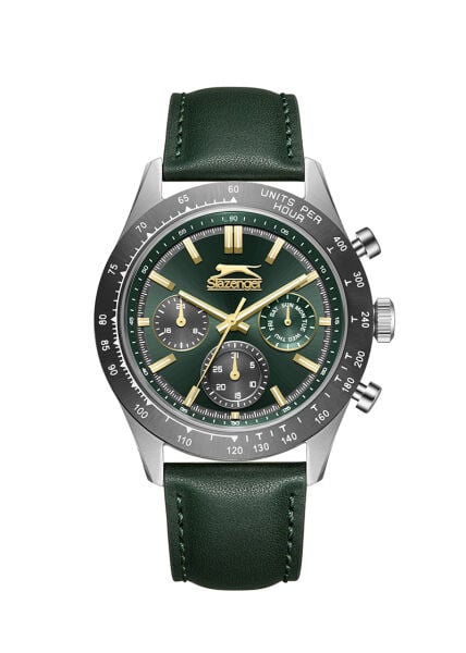 Slazenger Yeşil Deri Erkek Kol Saati | 45 mm Paslanmaz Çelik Kasa, Mineral Cam
