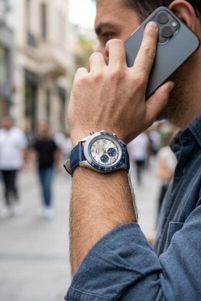 Slazenger Lacivert Deri Erkek Kol Saati | 43 mm Paslanmaz Çelik Kasa, Mineral Cam