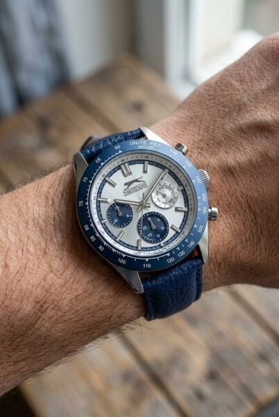 Slazenger Lacivert Deri Erkek Kol Saati | 43 mm Paslanmaz Çelik Kasa, Mineral Cam