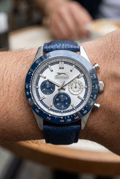 Slazenger Lacivert Deri Erkek Kol Saati | 43 mm Paslanmaz Çelik Kasa, Mineral Cam