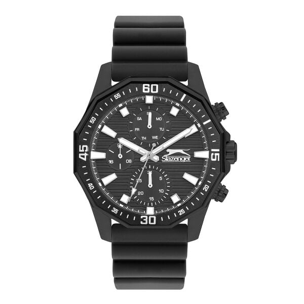 Slazenger Siyah Erkek Kol Saati | 44 mm Paslanmaz Çelik Kasa, Silikon Kordon