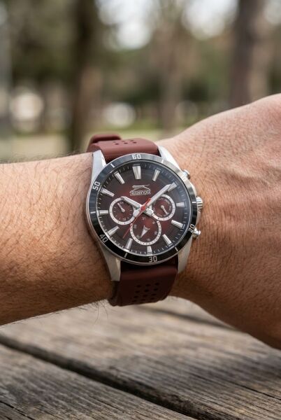 Slazenger Bordo Erkek Kol Saati | 45 mm Paslanmaz Çelik Kasa, Silikon Kordon