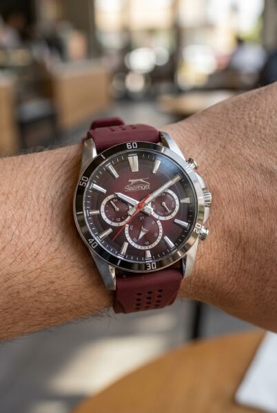 Slazenger Bordo Erkek Kol Saati | 45 mm Paslanmaz Çelik Kasa, Silikon Kordon