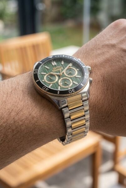Slazenger Gümüş-Altın Erkek Kol Saati | 45 mm Çelik Kordon, Fosforlu İbreli