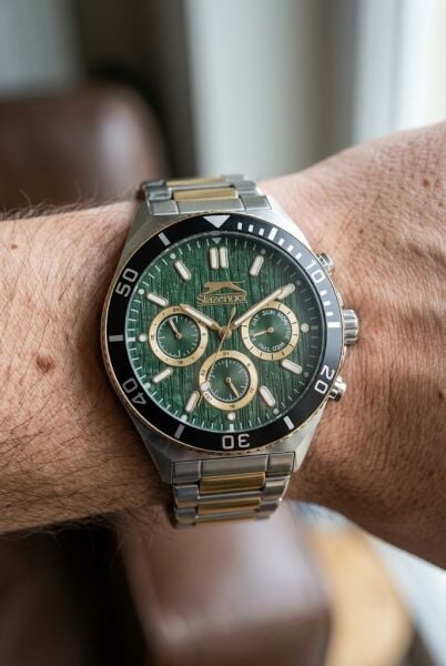 Slazenger Gümüş-Altın Erkek Kol Saati | 45 mm Çelik Kordon, Fosforlu İbreli