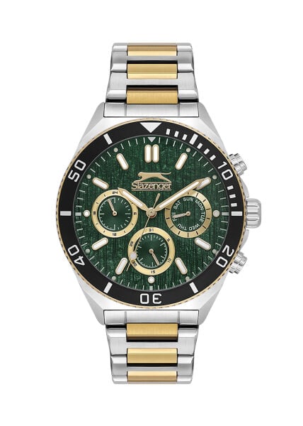Slazenger Gümüş-Altın Erkek Kol Saati | 45 mm Çelik Kordon, Fosforlu İbreli
