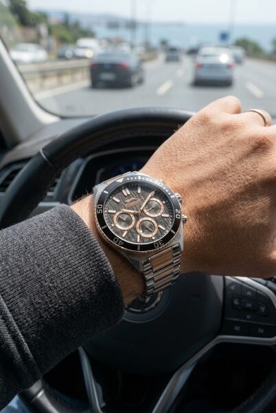 Slazenger Gümüş-Rosegold Erkek Kol Saati | 45 mm Çelik Kordon, Fosforlu İbreli