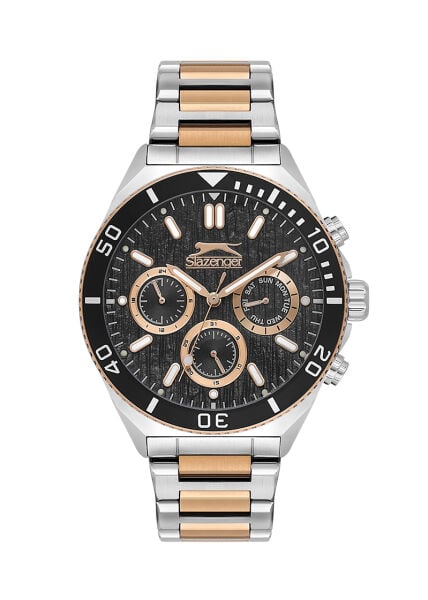 Slazenger Gümüş-Rosegold Erkek Kol Saati | 45 mm Çelik Kordon, Fosforlu İbreli